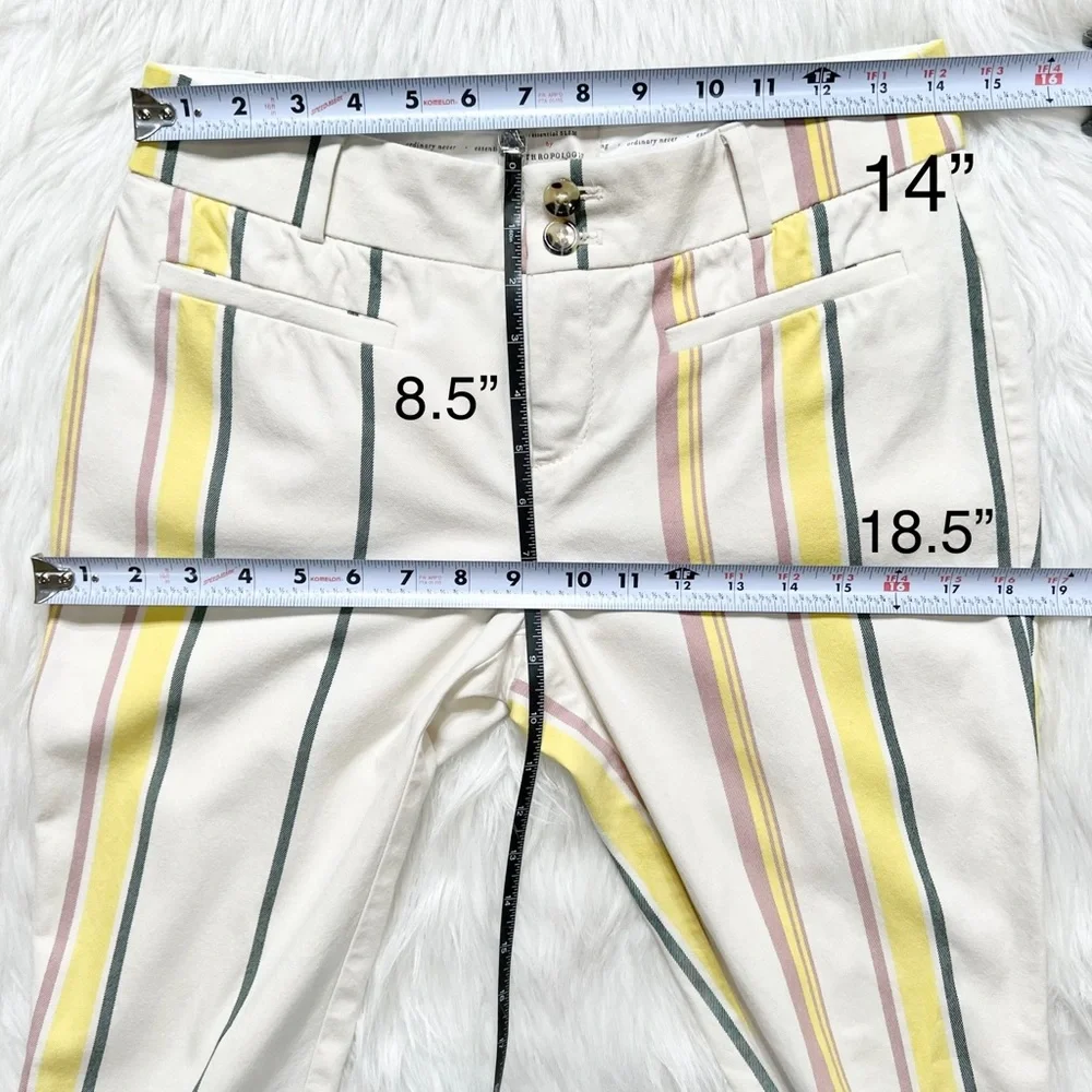 SOLD-Anthropologie Pastel Striped Cream Cropped Straight Trouser Pants - Picture 8 of 9